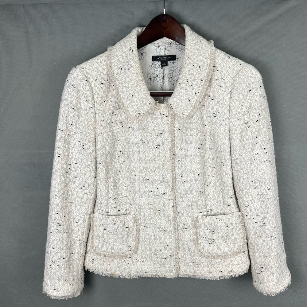 Ann Taylor Tweed Blazer with Fringe Edges Size 8